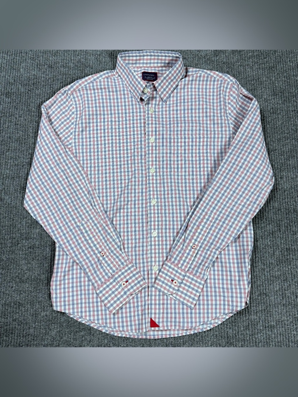 UNTUCKit Montiglet Red White Blue Gingham Plaid Long Sleeve Button Shirt Mens M